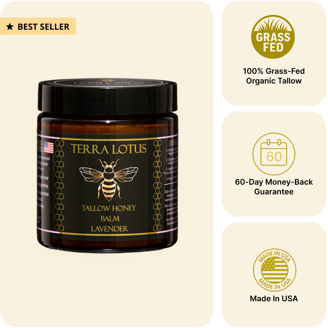 Organic Grass-Fed Beef Tallow Balm with Raw Honey - Moisturizing Cream for Soft, Smooth Skin - Handmade All-Natural Moisturizer 4oz