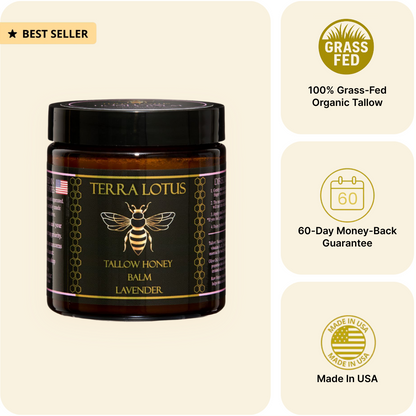 Organic Grass-Fed Beef Tallow Balm with Raw Honey - Moisturizing Cream for Soft, Smooth Skin - Handmade All-Natural Moisturizer 4oz