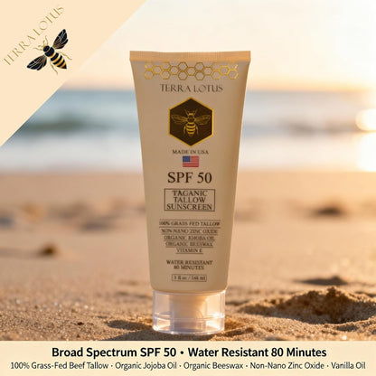 Organic Tallow Mineral Sunscreen - 50 SPF - For Face and Body - With 100% Grass-Fed Tallow and Non-Nano Zinc Oxide Reef Safe