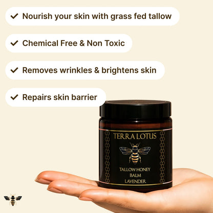 Organic Grass-Fed Beef Tallow Balm with Raw Honey - Moisturizing Cream for Soft, Smooth Skin - Handmade All-Natural Moisturizer 4oz