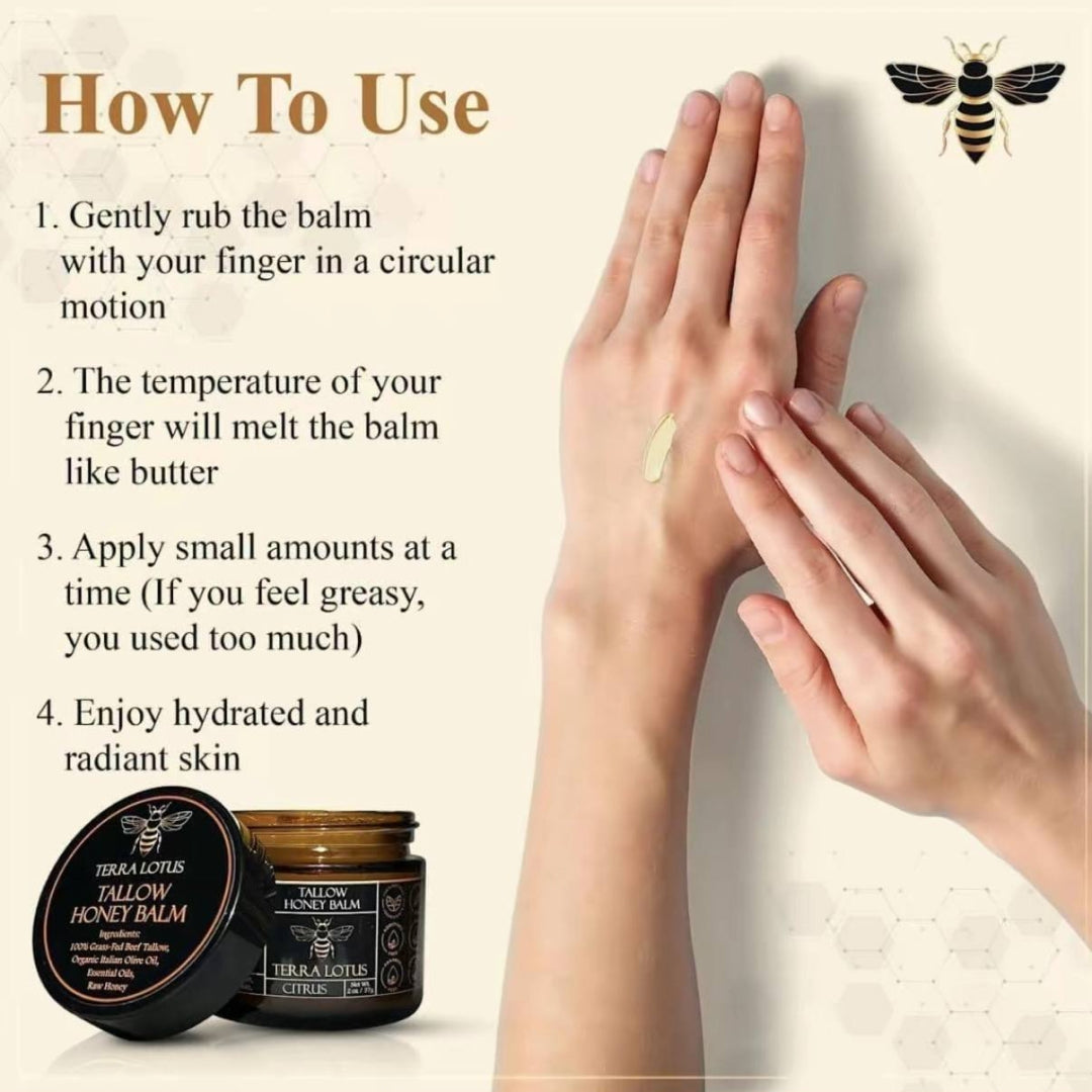 Organic Grass-Fed Beef Tallow Balm with Raw Honey - Moisturizing Cream for Soft, Smooth Skin - Handmade All-Natural Moisturizer 4oz