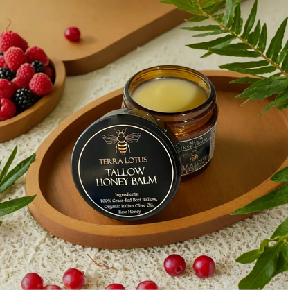 Organic Grass-Fed Beef Tallow Balm with Raw Honey - Moisturizing Cream for Soft, Smooth Skin - Handmade All-Natural Moisturizer 4oz